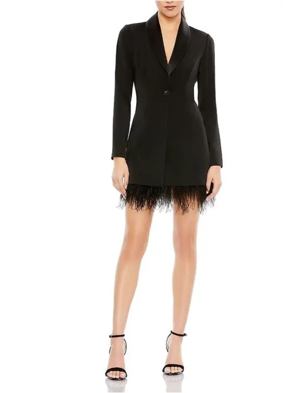 Mac Duggal Black Feather-Hem Blazer Mini Dress